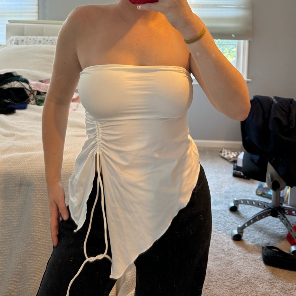 white strapless top